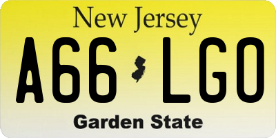NJ license plate A66LGO