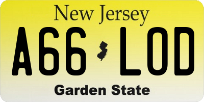 NJ license plate A66LOD