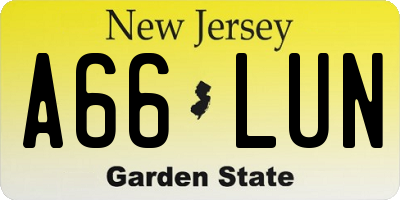 NJ license plate A66LUN