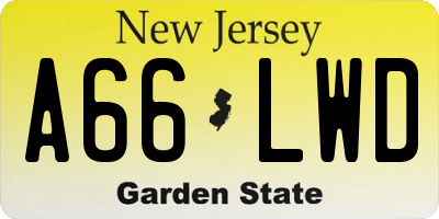 NJ license plate A66LWD