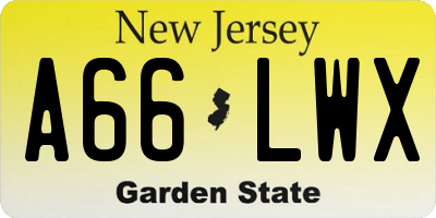 NJ license plate A66LWX