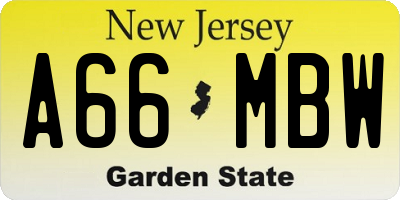 NJ license plate A66MBW