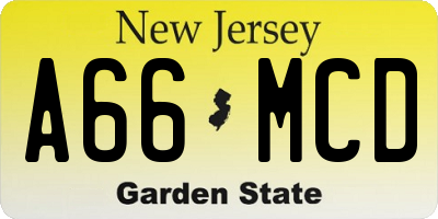 NJ license plate A66MCD