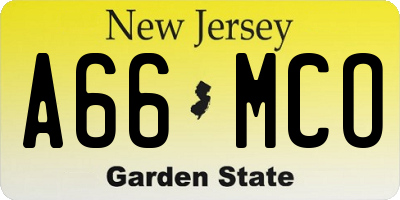 NJ license plate A66MCO