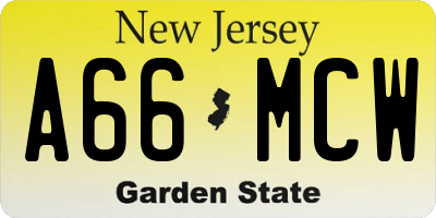 NJ license plate A66MCW