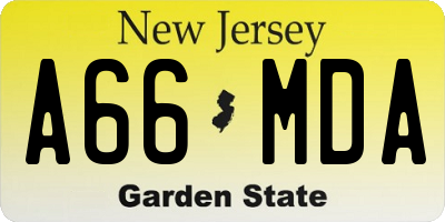 NJ license plate A66MDA