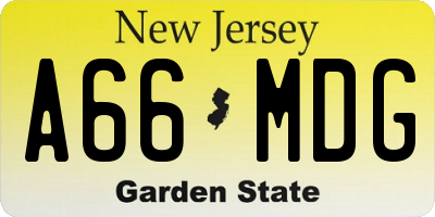 NJ license plate A66MDG
