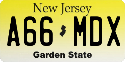 NJ license plate A66MDX
