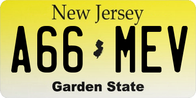 NJ license plate A66MEV
