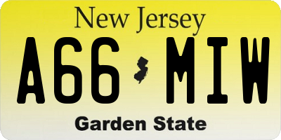 NJ license plate A66MIW