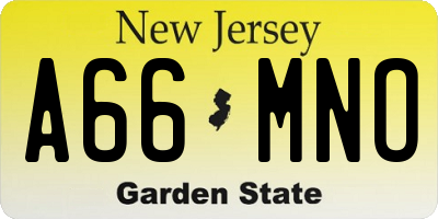 NJ license plate A66MNO