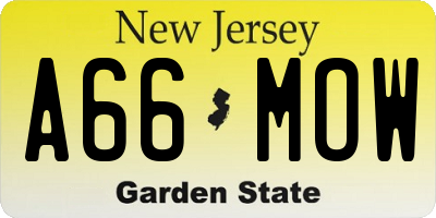 NJ license plate A66MOW