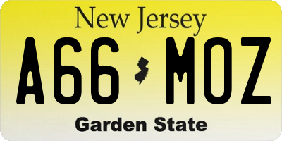 NJ license plate A66MOZ