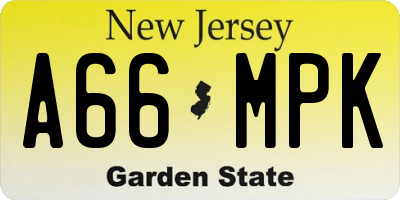 NJ license plate A66MPK