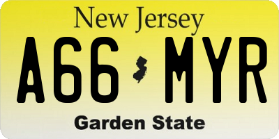 NJ license plate A66MYR