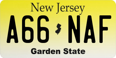 NJ license plate A66NAF