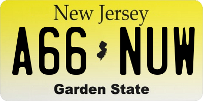 NJ license plate A66NUW