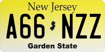 NJ license plate A66NZZ