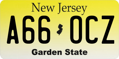 NJ license plate A66OCZ