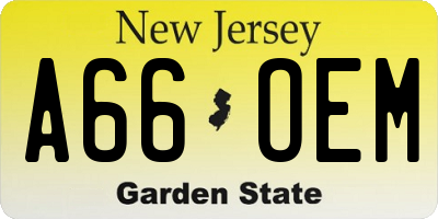 NJ license plate A66OEM