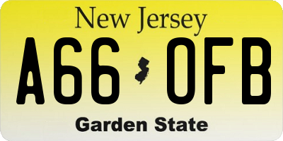 NJ license plate A66OFB