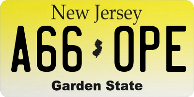 NJ license plate A66OPE