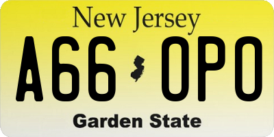NJ license plate A66OPO