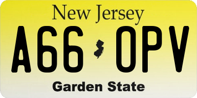 NJ license plate A66OPV