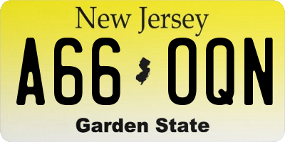 NJ license plate A66OQN