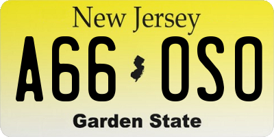 NJ license plate A66OSO