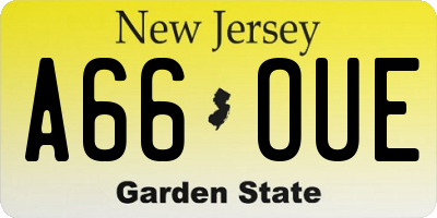 NJ license plate A66OUE