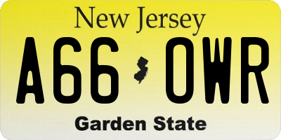NJ license plate A66OWR