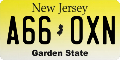 NJ license plate A66OXN