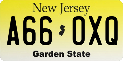 NJ license plate A66OXQ