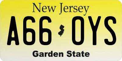 NJ license plate A66OYS