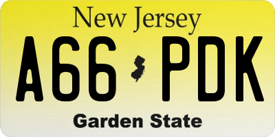 NJ license plate A66PDK