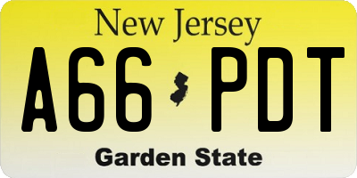 NJ license plate A66PDT