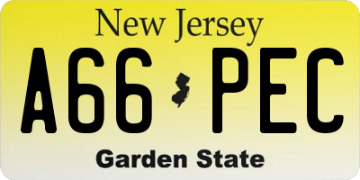 NJ license plate A66PEC