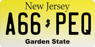 NJ license plate A66PEQ