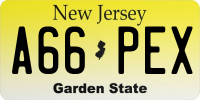 NJ license plate A66PEX