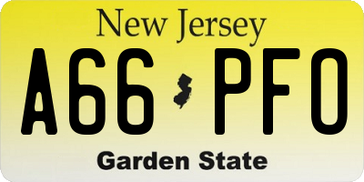 NJ license plate A66PFO