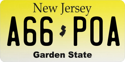 NJ license plate A66POA