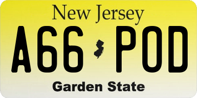 NJ license plate A66POD