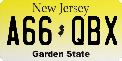 NJ license plate A66QBX