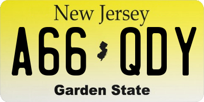 NJ license plate A66QDY