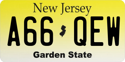 NJ license plate A66QEW