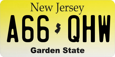 NJ license plate A66QHW