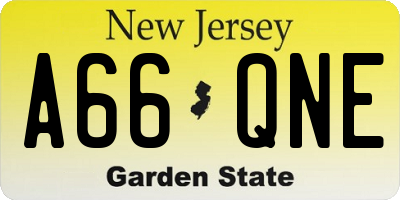 NJ license plate A66QNE