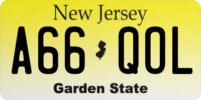 NJ license plate A66QOL