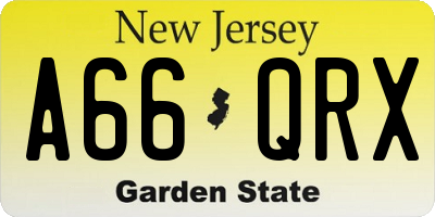 NJ license plate A66QRX